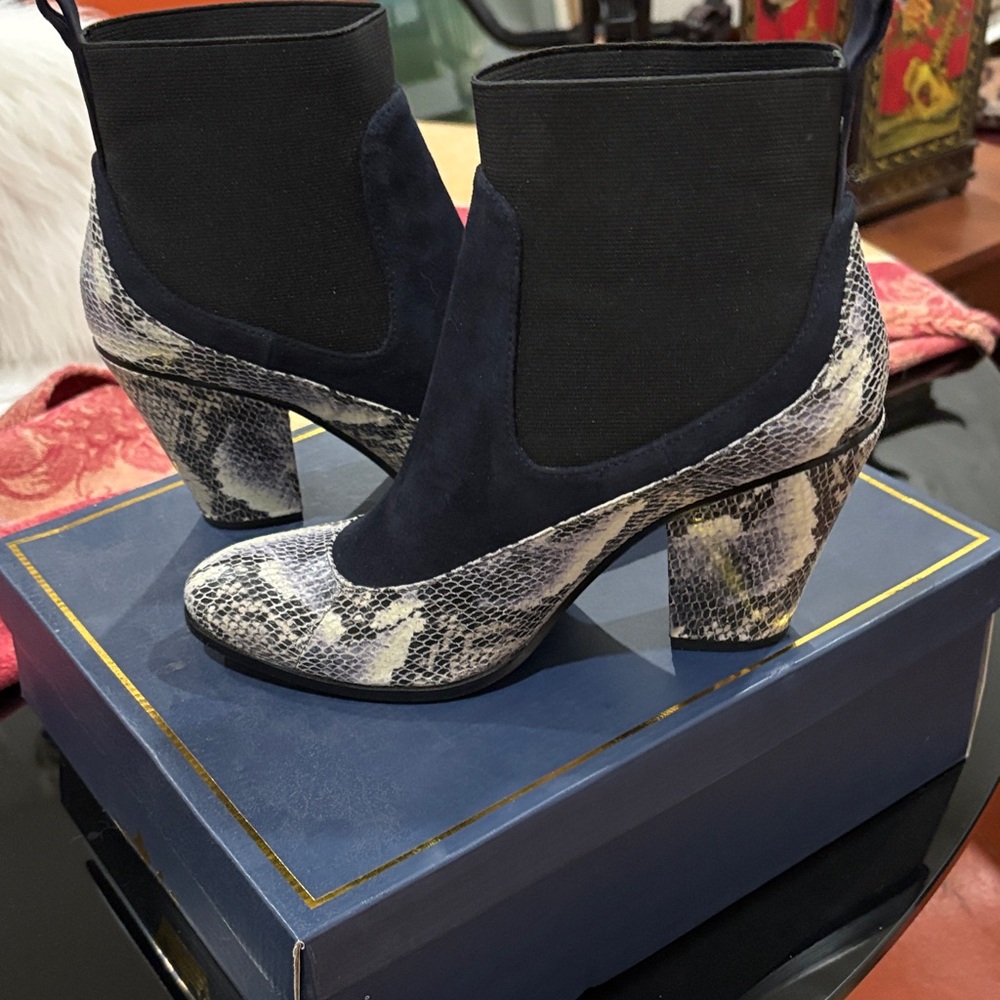 Design History Black and Gray Snake Print Ankle Boots